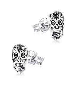 Mexican Sugar Skull Style Silver Ear Stud STS-5217